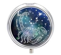 Pastillero Con Espejo Capricornio Azul Pastillero 3 Rejillas Portátil Redondo A De Humedad Distribuidor De Metal Caja De Almacenamiento Regalo Único