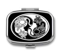 Pastillero Con Espejo Cats Yin And Yang Mandala Pastillero Con 2 Compartimentos, Dispensador De Metal Cuadrado Portátil A De Humedad, Caja De Almacenamiento