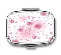 Pastillero Con Espejo Cherry Blossom Pink Pastillero Con 2 Compartimentos, Dispensador De Metal Cuadrado Portátil A De Humedad, Caja De Almacenamiento