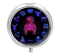 Pastillero Con Espejo Círculo De Constelación De Neón Del Signo De Escorpio Pastillero 3 Rejillas Portátil Redondo A De Humedad Distribuidor De Metal Caja De Almacenamiento Regalo Único