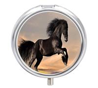 Pastillero Con Espejo Corcel Negro Pastillero 3 Rejillas Portátil Redondo A De Humedad Distribuidor De Metal Caja De Almacenamiento Regalo Único