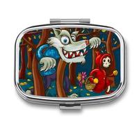 Pastillero Con Espejo Cráneo De Lobo Pastillero Con 2 Compartimentos, Dispensador De Metal Cuadrado Portátil A De Humedad, Caja De Almacenamiento
