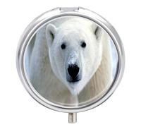 Pastillero Con Espejo Delante Del Oso Polar Pastillero 3 Rejillas Portátil Redondo A De Humedad Distribuidor De Metal Caja De Almacenamiento Regalo Único