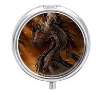 Pastillero Con Espejo Dragón De Ciencia Ficción Pastillero 3 Rejillas Portátil Redondo A De Humedad Distribuidor De Metal Caja De Almacenamiento Regalo Único