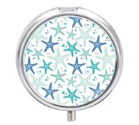 Pastillero Con Espejo Estrella De Mar Azul Verdosa Pastillero 3 Rejillas Portátil Redondo A De Humedad Distribuidor De Metal Caja De Almacenamiento Regalo Único
