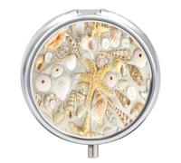 Pastillero Con Espejo Estrella De Mar Con Forma De Concha Pastillero 3 Rejillas Portátil Redondo A De Humedad Distribuidor De Metal Caja De Almacenamiento Regalo Único