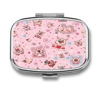 Pastillero Con Espejo Funny Pink Pig Pastillero Con 2 Compartimentos, Dispensador De Metal Cuadrado Portátil A De Humedad, Caja De Almacenamiento