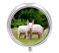 Pastillero Con Espejo Lindo Animal Cerdo Pastillero 3 Rejillas Portátil Redondo A De Humedad Distribuidor De Metal Caja De Almacenamiento Regalo Único