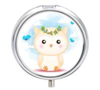 Pastillero Con Espejo Lindo Búho Con Mariposas Pastillero 3 Rejillas Portátil Redondo A De Humedad Distribuidor De Metal Caja De Almacenamiento Regalo Único