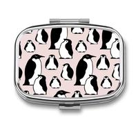Pastillero Con Espejo Lindo Pingüino Pastillero Con 2 Compartimentos, Dispensador De Metal Cuadrado Portátil A De Humedad, Caja De Almacenamiento
