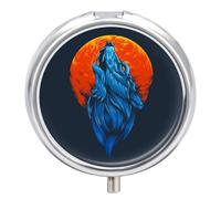 Pastillero Con Espejo Lobo Azul Aullando Pastillero 3 Rejillas Portátil Redondo A De Humedad Distribuidor De Metal Caja De Almacenamiento Regalo Único