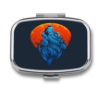 Pastillero Con Espejo Lobo Azul Aullando Pastillero Con 2 Compartimentos, Dispensador De Metal Cuadrado Portátil A De Humedad, Caja De Almacenamiento