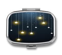 Pastillero Con Espejo Luces Decorativas Con Forma De Estrella Pastillero Con 2 Compartimentos, Dispensador De Metal Cuadrado Portátil A De Humedad, Caja De Almacenamiento