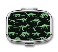 Pastillero Con Espejo Patrón De Huesos De Dinosaurio Pastillero Con 2 Compartimentos, Dispensador De Metal Cuadrado Portátil A De Humedad, Caja De Almacenamiento