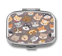 Pastillero Con Espejo Patrón De Perros Fondo De Patas De Perro Pastillero Con 2 Compartimentos, Dispensador De Metal Cuadrado Portátil A De Humedad, Caja De Almacenamiento