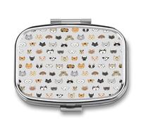 Pastillero Con Espejo Patrón De Perros Y Gatos Pastillero Con 2 Compartimentos, Dispensador De Metal Cuadrado Portátil A De Humedad, Caja De Almacenamiento