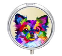 Pastillero Con Espejo Perro Chihuahua Colorido Pastillero 3 Rejillas Portátil Redondo A De Humedad Distribuidor De Metal Caja De Almacenamiento Regalo Único