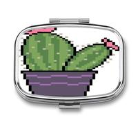 Pastillero Con Espejo Planta De Tuna Pastillero Con 2 Compartimentos, Dispensador De Metal Cuadrado Portátil A De Humedad, Caja De Almacenamiento