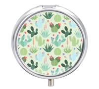 Pastillero Con Espejo Planta Verde Tuna Pastillero 3 Rejillas Portátil Redondo A De Humedad Distribuidor De Metal Caja De Almacenamiento Regalo Único