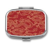 Pastillero Con Espejo Red Dragon Pattern Pastillero Con 2 Compartimentos, Dispensador De Metal Cuadrado Portátil A De Humedad, Caja De Almacenamiento