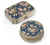 Pastillero con espejo Retro pequeño para monedero o bolsillo de bronce o vitaminas, aceite de pescado, suplementos, p-astillero Regalos de viaje (2PCS)