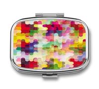 Pastillero Con Espejo Rompecabezas De Colores Pastillero Con 2 Compartimentos, Dispensador De Metal Cuadrado Portátil A De Humedad, Caja De Almacenamiento