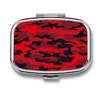 Pastillero Con Espejo Textura De Camuflaje Rojo Pastillero Con 2 Compartimentos, Dispensador De Metal Cuadrado Portátil A De Humedad, Caja De Almacenamiento