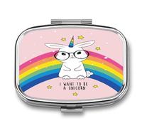 Pastillero Con Espejo Unicornio Arcoiris Lindo Pastillero Con 2 Compartimentos, Dispensador De Metal Cuadrado Portátil A De Humedad, Caja De Almacenamiento