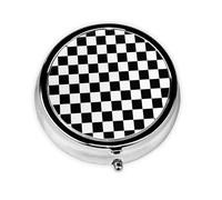 Pastillero con estampado a cuadros en blanco y negro, mini pastillero redondo, pastillero portátil, organizador de medicamentos de viaje