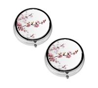 Pastillero con estampado de árbol de cerezo con 3 compartimentos, portátil para bolsillo o bolso, organizador de píldoras decorativo de metal, organizador de vitaminas, regalo único