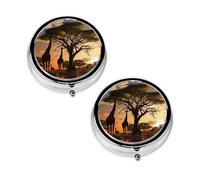 Pastillero con estampado de árbol majestuoso de África con 3 compartimentos, portátil para bolsillo o bolso, organizador de píldoras decorativo de metal, organizador de vitaminas, regalo único