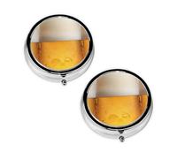 Pastillero con estampado de burbujas de cerveza, 3 compartimentos, portátil, para bolsillo o bolso, organizador de píldoras decorativo de metal, organizador de vitaminas, regalo único