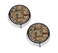 Pastillero con estampado de ciervo y alce con 3 compartimentos, portátil para bolsillo o bolso, organizador de píldoras decorativo de metal, organizador de vitaminas, regalo único