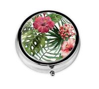 Pastillero con estampado de flores de hibisco, estuche para medicamentos con 3 compartimentos, organizador portátil