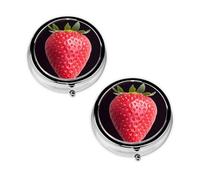 Pastillero con estampado de fresas con 3 compartimentos, portátil para bolsillo o bolso, organizador de píldoras decorativo de metal, organizador de vitaminas, regalo único