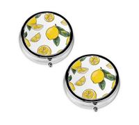 Pastillero con estampado de fruta de limón con 3 compartimentos, portátil para bolsillo o bolso, organizador de píldoras decorativo de metal, organizador de vitaminas, regalo único