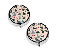 Pastillero con estampado de gatito Happy Walking con 3 compartimentos, portátil para bolsillo o bolso, organizador de píldoras decorativo de metal, organizador de vitaminas, regalo único