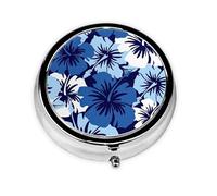 Pastillero con estampado de hibisco azul, mini pastillero redondo, pastillero portátil, organizador de medicamentos de viaje