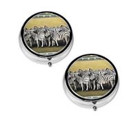 Pastillero con estampado de hipódromo de cebra, 3 compartimentos, portátil, para bolsillo o bolso, organizador de píldoras decorativo de metal, organizador de vitaminas, regalo único