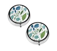Pastillero con estampado de hojas de eucalipto verde, 3 compartimentos, portátil para bolsillo o bolso, organizador de píldoras decorativo de metal, organizador de vitaminas, regalo único
