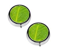 Pastillero con estampado de hojas de rana, 3 compartimentos, portátil, para bolsillo o bolso, organizador de píldoras decorativo de metal, organizador de vitaminas, regalo único