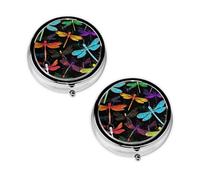 Pastillero con estampado de libélula con 3 compartimentos, portátil para bolsillo o bolso, organizador de píldoras decorativo de metal, organizador de vitaminas, regalo único