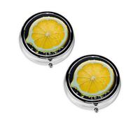Pastillero con estampado de limón amarillo con 3 compartimentos, portátil, para bolsillo o bolso, organizador de píldoras, organizador de vitaminas de metal decorativo, regalo único
