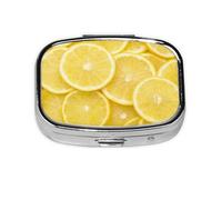 Pastillero con estampado de limón amarillo, pastillero de viaje, mini pastillero cuadrado, 2 compartimentos
