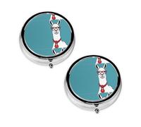 Pastillero con estampado de llama en una bufanda, pastillero de 3 compartimentos, portátil para bolsillo o bolso, organizador de píldoras decorativo de metal, organizador de vitaminas, regalo único