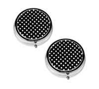 Pastillero con estampado de lunares en blanco y negro con 3 compartimentos, portátil para bolsillo o bolso, organizador de píldoras decorativo de metal, organizador de vitaminas, regalo único