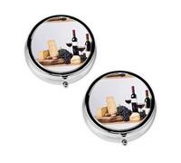 Pastillero con estampado de madera para vino tinto y uvas con 3 compartimentos, portátil para bolsillo o bolso, organizador de píldoras decorativo de metal, organizador de vitaminas, regalo único