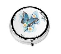 Pastillero con estampado de mariposa azul en flor, mini pastillero redondo, pastillero portátil, organizador de medicamentos de viaje