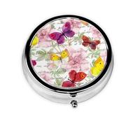 Pastillero con estampado de mariposa, mini pastillero redondo, pastillero portátil, organizador de medicamentos de viaje