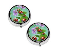 Pastillero con estampado de mariquita, 3 compartimentos, portátil, para bolsillo o bolso, organizador de píldoras decorativo de metal, organizador de vitaminas, regalo único